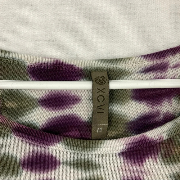 XCVI Purple Green Tie Dye Round Neck Stretch Long Sleeve Top Medium - Picture 2 of 10
